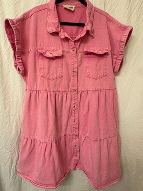 Savanna Jane Pink denim tiered dress. Womens size 3X.